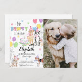 Laat Pawty Dog First Birthday Invitation Card Kaart (Voorkant / Achterkant)