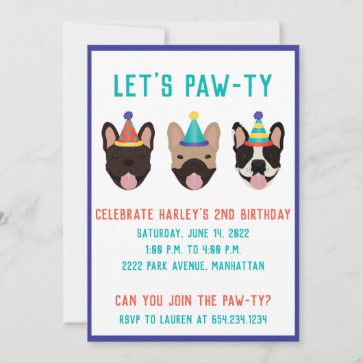Laat Pawty French Bulldog Party Petten Kaart (Voorkant)