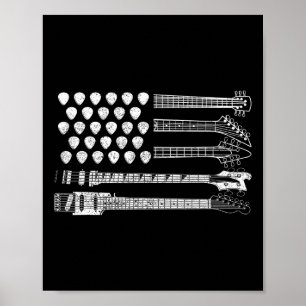 Laat Rock Rock N Roll Gitaar Retro Usa Vlag Voor W Poster