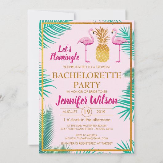 Laat Roze Flamingle Pineapple Bachelorette Custom Kaart (Voorkant)