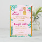 Laat Roze Flamingle Pineapple Bachelorette Custom Kaart (Staand voorkant)