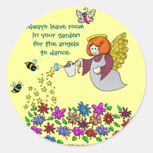 Laat ruimte in je tuin voor de engelen naar de dan ronde sticker