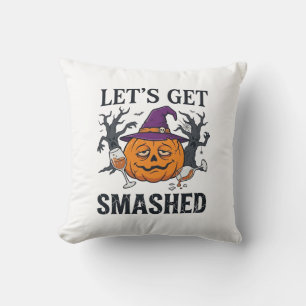 Laat Verpletterd Halloween Pompoen Heksenhoed Wijn Kussen