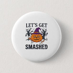 Laat Verpletterd Halloween Pompoen Heksenhoed Wijn Ronde Button 5,7 Cm
