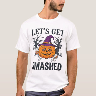 Laat Verpletterd Halloween Pompoen Heksenhoed Wijn T-shirt