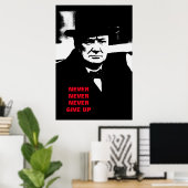 Laat Winston Churchill Motivation Pop Art nooit op Poster (Thuiskantoor)