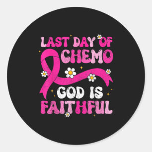 Laatste dag van Chemo God Pink Ribbon Borstkanker Ronde Sticker
