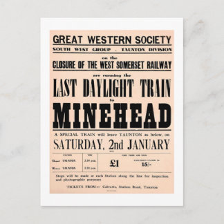 Laatste daglicht trein naar Minehead UK Briefkaart
