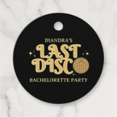 Laatste Disco Retro Black en Gold 70s Bachelorette Bedankjes Labels (Voorkant)