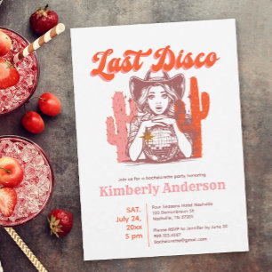 Laatste Disco Retro Chic Cowgirl Bachelorette Fees Kaart