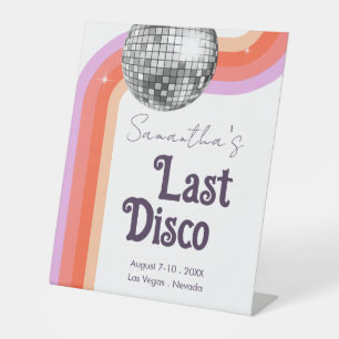 Laatste Disco Retro Roze Bachelorette Reclamebord Met Voetstuk