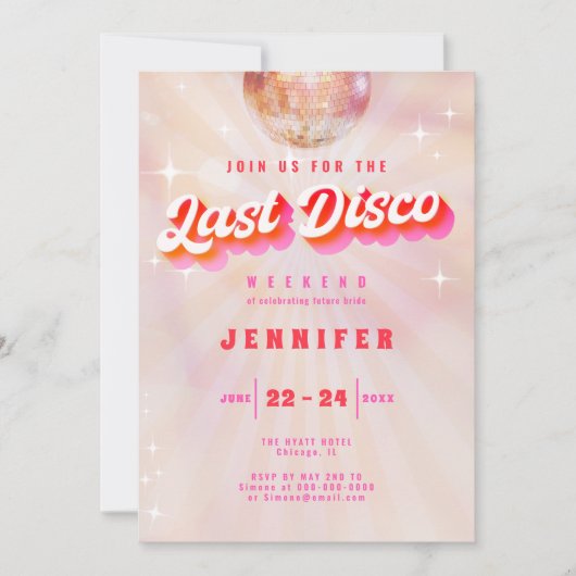 Laatste Disco Roze Rood Retro Meidenavond Kaart (Voorkant)