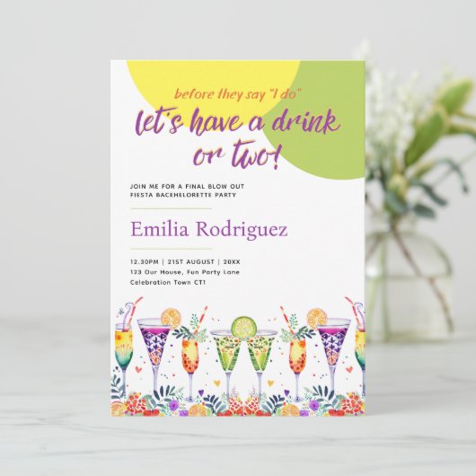 Laatste Fiesta Cocktails Bachelorette Bruiloftsfee Kaart (Staand voorkant)
