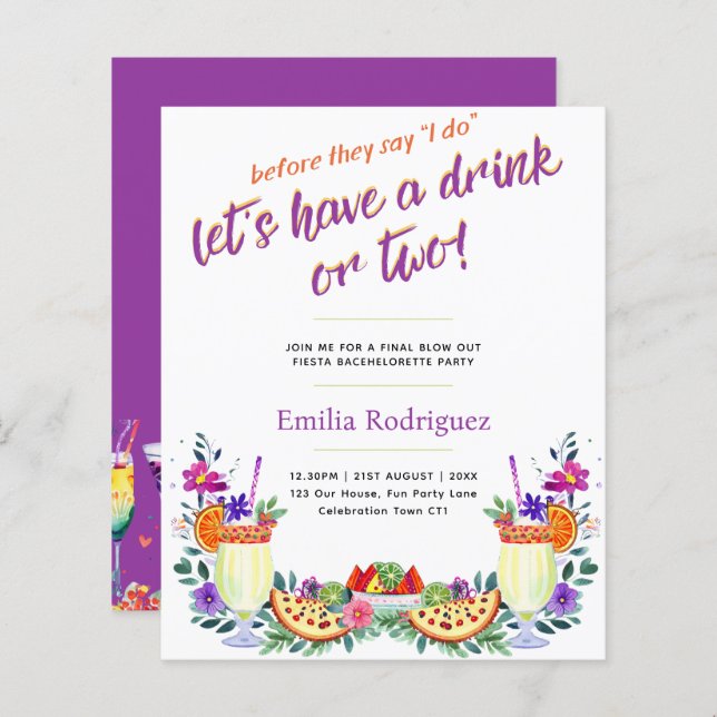 Laatste Fiesta Cocktails Tacos Bachelorette (Voorkant / Achterkant)