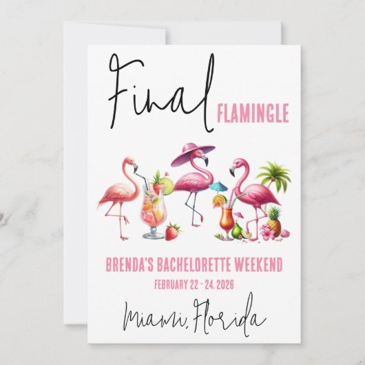 Laatste Flamingle, Flamingo Bachelorette Weekend Kaart (Voorkant)