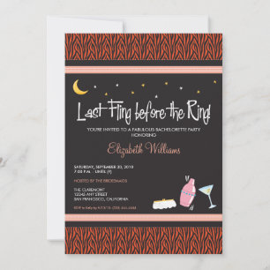 Laatste Fling Zebra Bachelorette Invitation (oranj Kaart