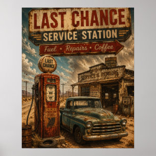 Laatste Kans Service Station Route 66 Vintage Poster