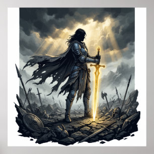 Laatste Overlevende Donkere Fantasy Krijger Episch Poster