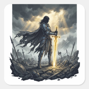 Laatste Overlevende Donkere Fantasy Krijger Episch Vierkante Sticker