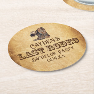 Laatste Rodeo Cowboy Grunge Bruine Bachelor Party Ronde Kartonnen Onderzetter