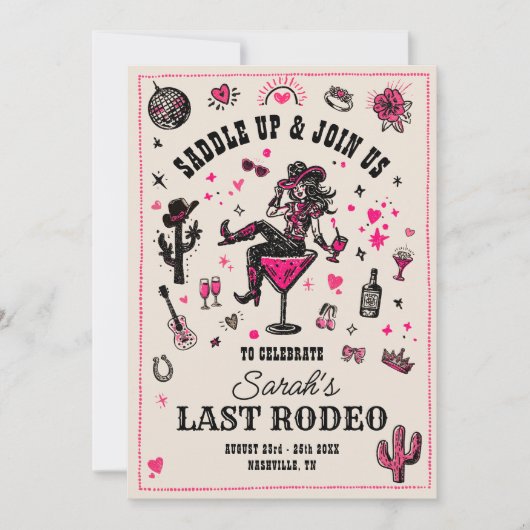 Laatste Rodeo Cowgirl Fun Nash Bash Bachelorette Kaart (Voorkant)