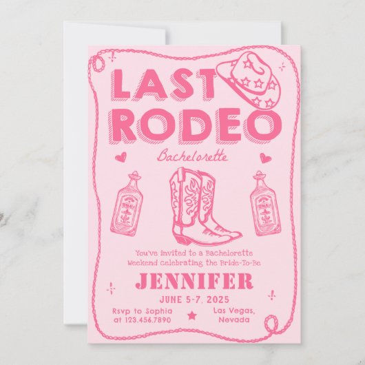 Laatste Rodeo Roze Cowgirl vrijgezellenweekend Kaart (Voorkant)