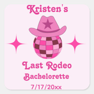 Laatste Rodeo Roze Disco Cowgirl Bachelorette Vierkante Sticker