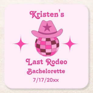 Laatste Rodeo Roze Disco Cowgirl Hen Party Vierkante Kartonnen Onderzetter