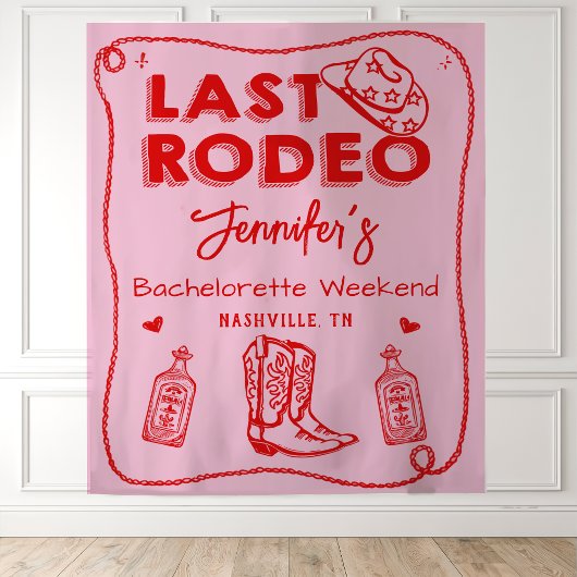 Laatste Rodeo Roze Rood Cowgirl Bachelorette Weeke Wandkleed