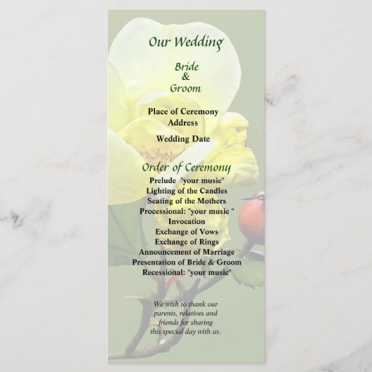 Laatste Roos van de Zomer Huwelijksprogramma Programma (Voorkant)