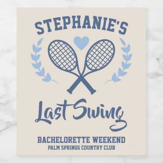 Laatste schommel Tennis Country Club Bachelorette Wijn Etiket (Enkel label)