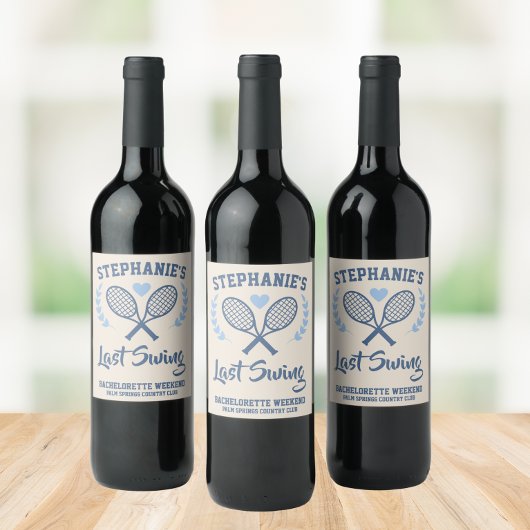 Laatste schommel Tennis Country Club Bachelorette Wijn Etiket