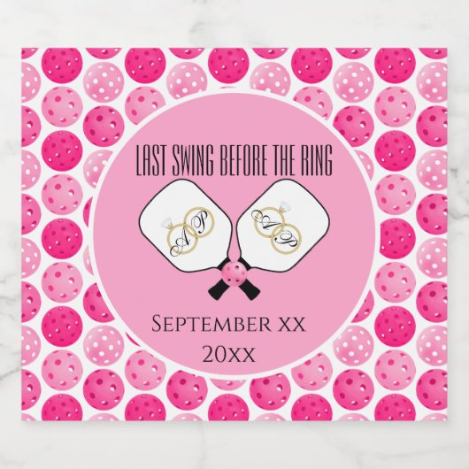 Laatste schommel Voor de Ring Bruiloft Pickleball Sparkling Wijnetiket (Enkel label)