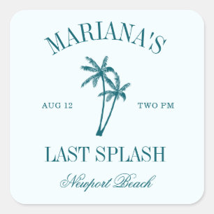 Laatste Splash Blue Blauwgroen Palms Bachelorette Vierkante Sticker