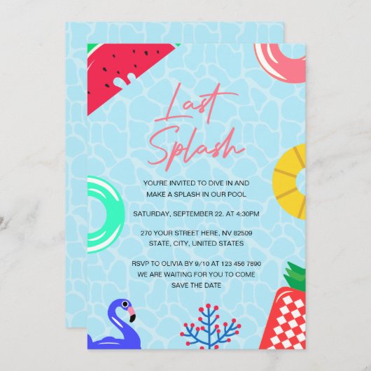 Laatste Splash Spinster Afscheidspartij Kaart (Voorkant / Achterkant)