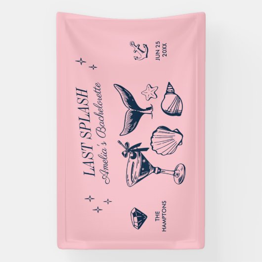 Laatste Splash Zeemeermin Roze Strand Bruidsfeestj Spandoek (Verticaal)