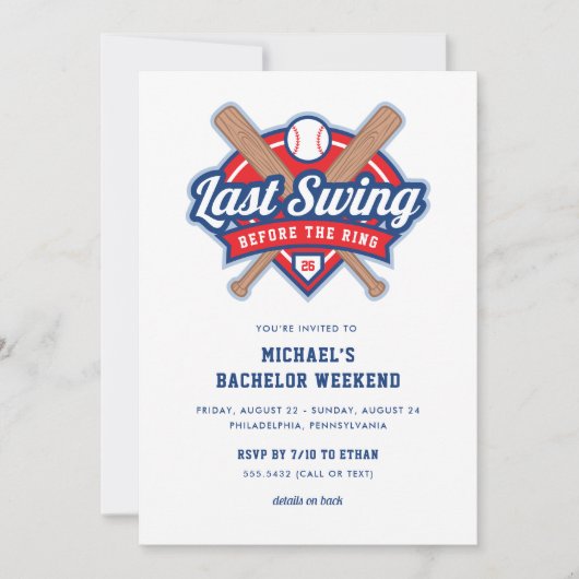 Laatste Swing Baseball Bachelor Weekend Uitnodigin Kaart (Voorkant)