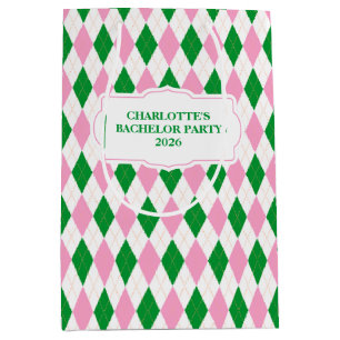 Laatste Swing Golf Bachelorette Roze Groen Argyle Medium Cadeauzakje