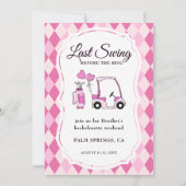 Laatste swing roze Argyle Golf Bachelorette Kaart (Voorkant)