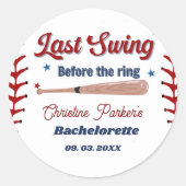 Laatste Swing voor de ring Baseball Bachelorette Ronde Sticker (Voorkant)