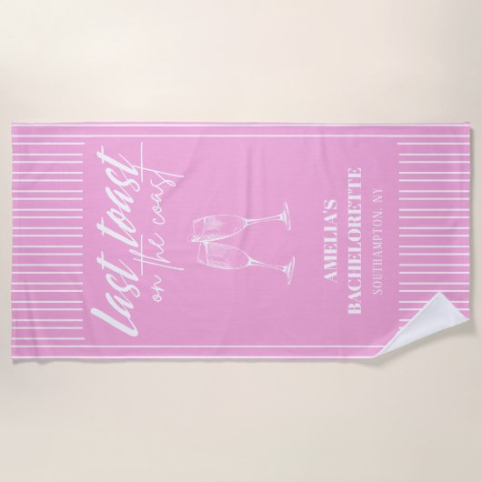 Laatste toast aan de kust Roze vrijgezellenfeest Strandlaken (Voorkant)