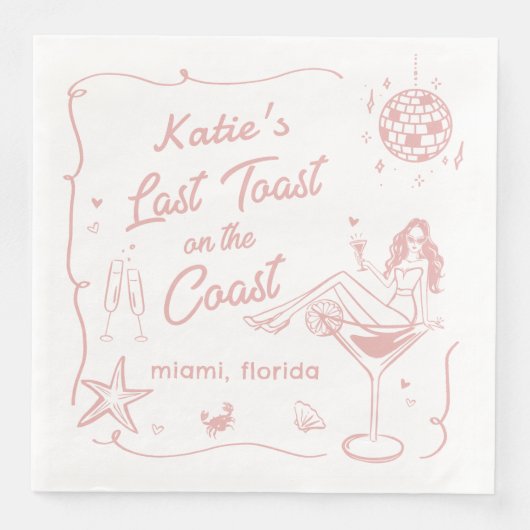 Laatste Toast Coast Beach Roze vrijgezellenfeest Servet (Voorkant)