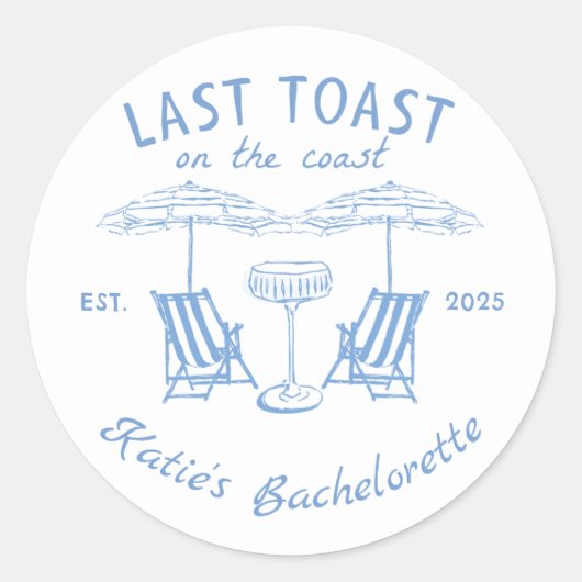 Laatste toast op de Coast Beach Bachelorette Stick Ronde Sticker (Voorkant)