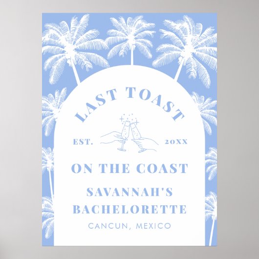 Laatste Toast op de Coast Beach Blue Bachelorette Poster (Voorkant)