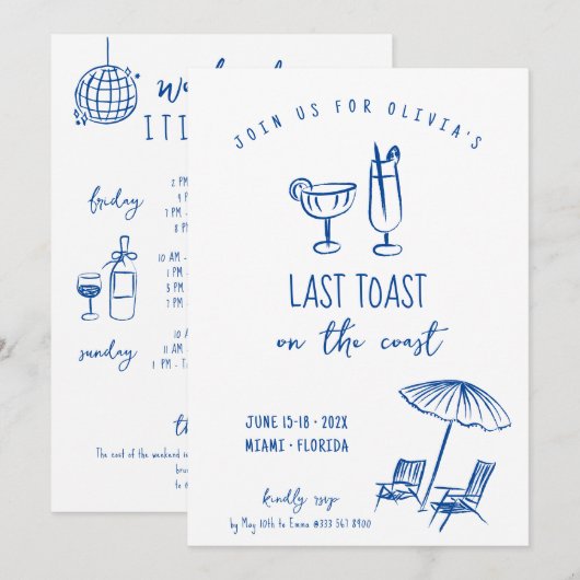 Laatste toast op de kust bachelorette weekend kaart (Voorkant / Achterkant)