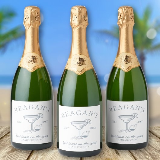 "Laatste Toast op de Kust" Beach Bachelorette Part Sparkling Wijnetiket
