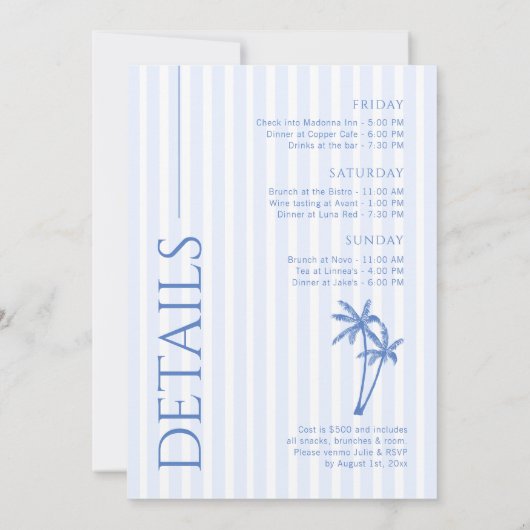 Laatste toast op de kust Palm Trees Bachelorette Kaart (Achterkant)