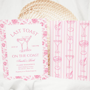 Laatste toast op de kust Roze Bloemen Bachelorette Kaart