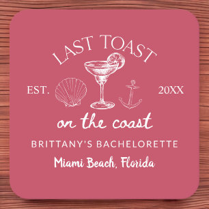 Laatste Toast Op De Kust Strand Bruidsmeisjes Uits Vierkante Kartonnen Onderzetter