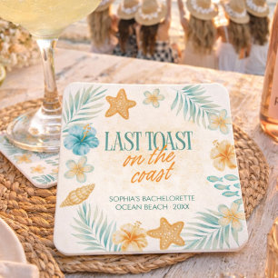 Laatste toast op de kust vrijgezellenfeest aangepa vierkante kartonnen onderzetter